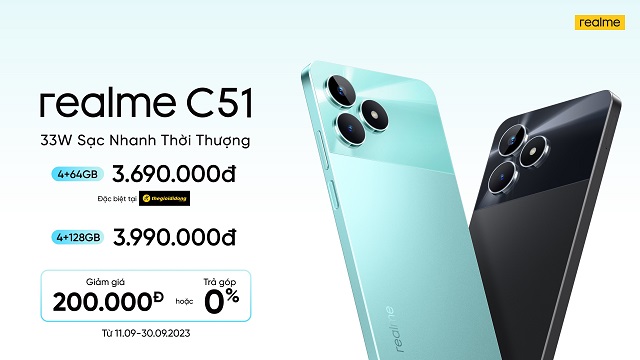 Dòng C kết nạp thêm thành viên mới realme C51 sạc nhanh 33W, thiết kế thời thượng với giá khởi điểm 3.690.000 đồng